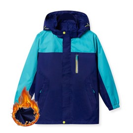 KID1234 - chamarra impermeable para niños, ligera, impermeable, forro polar de punto, con capucha, chamarra de invierno, Turquesa oscura, 7-8 Años