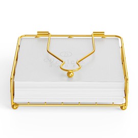 Lxmons Modern Napkin Holder for Tables, Horizontal Tissue Dispenser for Kitchen Countertop, Dining or Picnic Table Décor, Metal Paper Napkin Organizer for Restaurant, Flat Cocktail Napkin Caddy, Gold