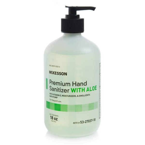 McKesson Premium Hand Sanitizer with Aloe, 18 oz Spring Water Scented Antiseptic solution - Formulized with Ethanol, Aloe, and Vitamin E to kill Kill 99% of Bacteria (Pack of 12)
