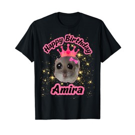Amira Girls Name Happy Birthday Cute Hamster Black Meme T-Shirt