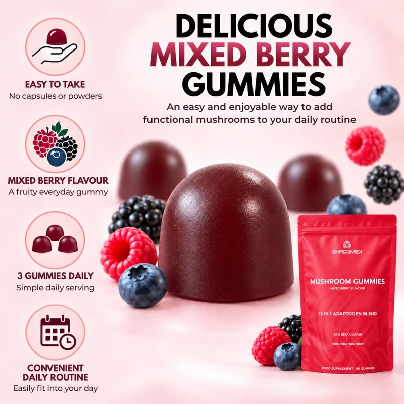 12-in-1 Mushroom Gummies 2,700mg with Lion's Mane, 90 Gummies