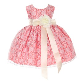 Cinderella Couture Baby Girls' Coral Lace Dress Ivory Sash Ivory Flw 12M M 1132B