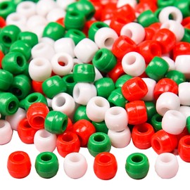 MFUOE 1000 Christmas Pony Beads Red White & Green Christmas Crafts Beads Hair Beads