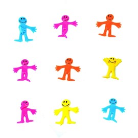 SHATCHI 12Pk Multicolour Stretchy Unisex | Strechy Man Yellow Kids | Smiley Men Classroom Gifts Lucky Dip Prizes Toys Childrens Party Bag Fillers, Red,Blue,Orange,Pink, 12pcs