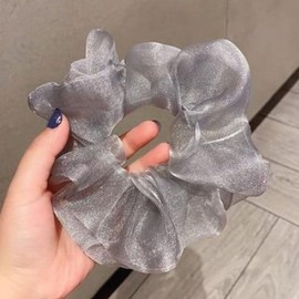 Silk Chiffon Scrunchie Silver (WFIAXDK) / 실크 쉬폰 스크런치 곱창머리끈 실버 (WFIAXDK)