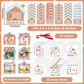 Qyeahkj 36 Packs Christmas Picture Frame Craft Kits for Kids, DIY Christmas Candy with Gingerbread House Peppermint Crafts for Holiday Xmas Photo Frames Art Favor Home Classroom Game Activities