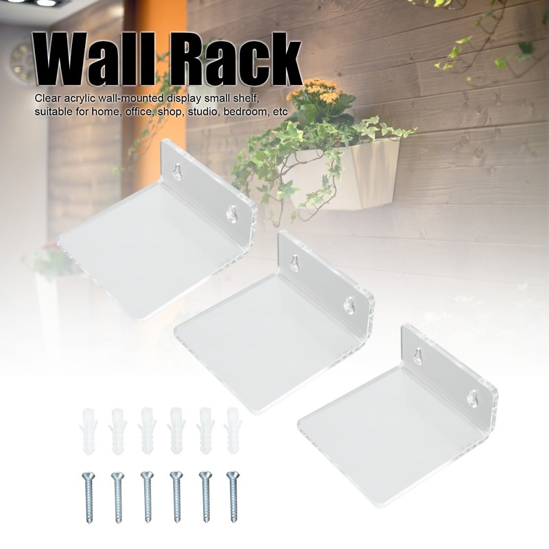 3PCS Clear Acrylic Display Rack Wall Mounted Floating Shelf for