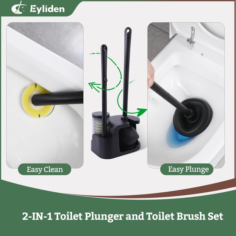 Eyliden Disposable Toilet Brush and Plunger Combo | 2-in-1 Toilet