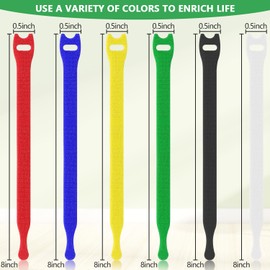 SAISN Pack of 60 Colourful Cable Ties Reusable Hook and Loop Cable Straps Adjustable Fastening Nylon Cable Ties for PC Cable Management, Home Office Organizing Cords (200 * 12 mm)