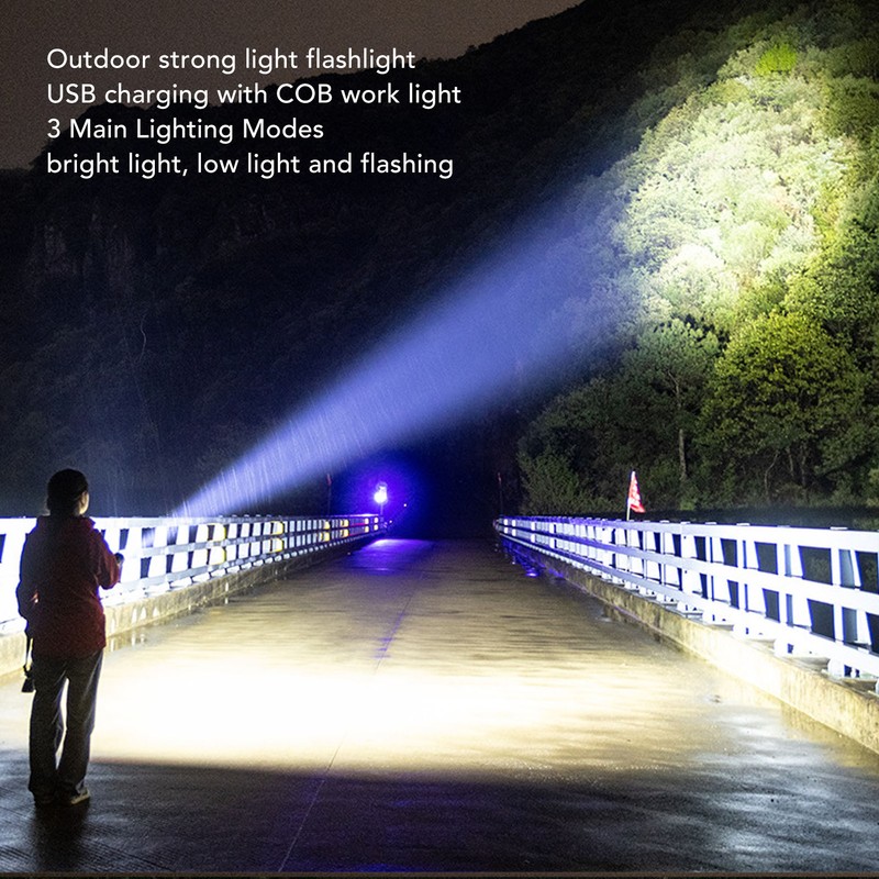 LED Bright Flashlight COB Work Light USB Rechargeable IPX4 Outdoor