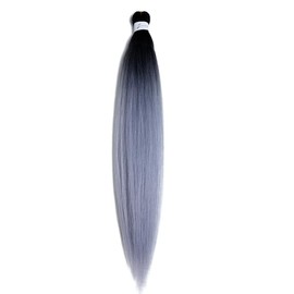 BALINGHAIR Braiding Hair Pre-Stretched High Temperature Synthetic Fiber Braid Hair Ombre Black to Silver Grey (B37-1Pack)