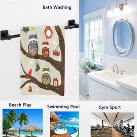 Naanle Christmas Stylish Tree with Owl Birds Decoration Print Soft Bath Towel Large Hand Towels Multipurpose for Bathroom, Hotel, Gym and Spa (16 x 30 Inches)