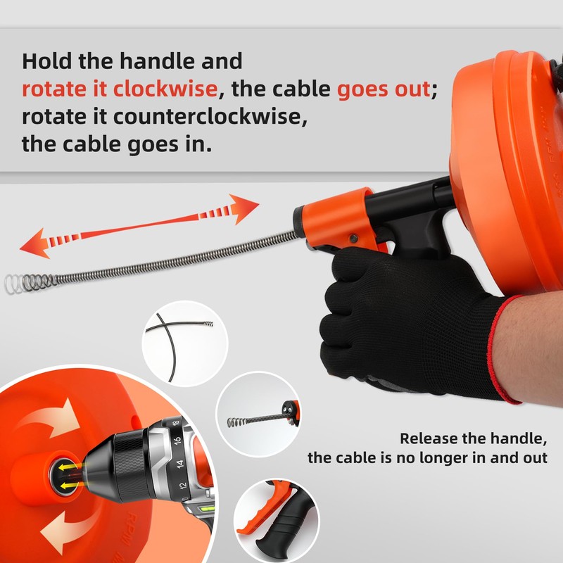 Upgrade Drain Snake Auger, 50 FT Flexible Plumbing Snake with