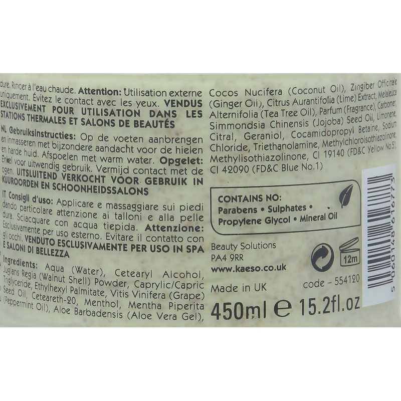 Kaeso Lime and Ginger Tingle Foot Scrub 450 ml