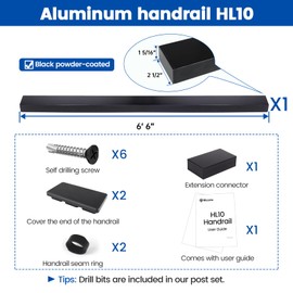 Muzata 6'6" Aluminum Black Cable Railing Handrail Rectangular Handrail for Cable Railing System Top Rail Deck Stair Indoor Outdoor Length Adjustable with Paper User Guide HL10 BPA