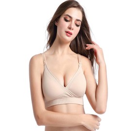 QKAIFRYSUG Nursing Bra Womens Maternity Breastfeeding Bra Seamless Sleep Bra No Underwire Beige Medium