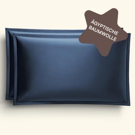 Amqua Mako Satin Cushion Cover, Set of 2, Cushion Covers, 40 x 60 cm, 100% Egyptian Cotton (Certified), Dark Blue/Navy
