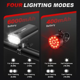 Ascher USB Rechargeable Bike Light Front and Back, Super Bright 1000 Lumens Bicycle Headlight and Compact Rear Tail Light, 4 Light Modes, Large Capacity Battery for Night Riding Road Mountain, Black