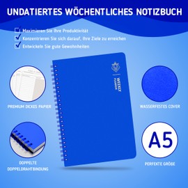 BIROYAL Undated A5 Weekly Planner, Weekly Appointment Calendar with To-Do List, Large Note Field, 52 Sheets Diary in German Ring Binder with Hard Cover, Navy Blue