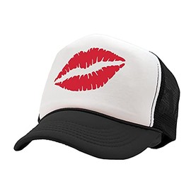 Sexy Lips - kiss Lipstick hot - Vintage Retro Style Trucker Cap Hat (Black)
