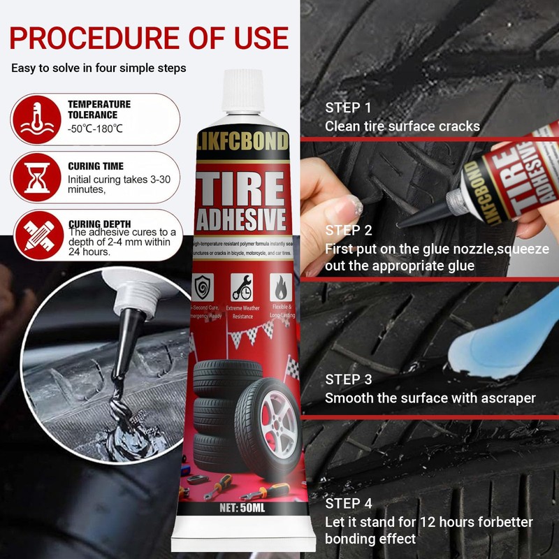 LIKFCBOND Tire Repair Adhesive, 3.38 floz, Sidewall Rubber Cement Kit