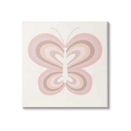 Stupell Industries Kids' Pink Butterfly Illustration Striped Rainbow Wings Canvas Wall Art, 17 x 17, Off- White