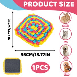 Snuffle Mat for Dogs, 35cm x 35cm Interactive Feeding Puzzle Mat for Mental Stimulation and Slow Eating, Durable Snuffle Mat for Puppies and Small Dogs, with Non-Slip Base, Red Yellow Blue
