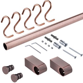 Gedotec Design Kitchen Railing Wall Rail System | Brass Bronze Matt | Railing Set Length: 900 mm | Railing System with 5 S-Hooks with Mounting Material | 1 Complete Set - Metal Kitchen Rail
