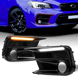 ECOTRIC Fog Lamp Bezel Trim with LED White DRL & Amber Turn Signal Fog Lights Cover Sequential LED Fog Bezel DRL Kit Compatible with 18-up Subaru WRX STI Replacement for 57731VA380 57731VA390