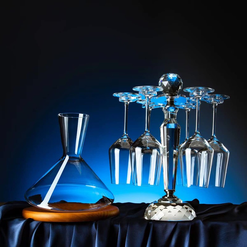 SHTWX Elegant Desktop Crystal Glass Stemware Rack/Rotate 8 Wine Glass