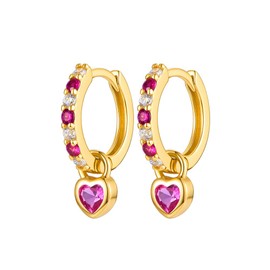 TOFBS Earrings for Women Sweet Heart Gold Hoop Earrings Collection Rainbow Zircon Mosaic Gemstone Circle Huggie Diamond 925 Silver Earrings Jewelry Gifts Red