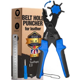 ToolTopia Hole Punch for Leather [Complete Set], Hole Punch, Leather Tool, Punch Plier Paper, Belt Hole Punch, or Hole Punch for Fabric, Biothane, Faux Leather, etc. Hole Puncher with Comfort Lever