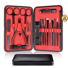 Manicure Pedicure Kit Nail Clippers Set 18 in 1 High Precision Stainless Steel Cutter File Sharp Scissors for Men & Women Fingernails & Toenails Vibrissac Scissors with Stylish Case (Red_18in1)