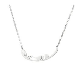Caiyao Three Birds on Branch Pendant Necklace Polish Cute Little Bird Animal Necklace for Women(Necklace Silver)