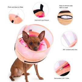 Mariyago Inflatable Dog Cone Collar with Enhanced Anti-Licking, Soft Neck Donut for Dogs Cats, Recovery Pet Cone Collar After Surgery for Large Medium Small Dogs (Donut Pink2, Small)