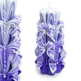 Carved Candle Artisan, Handcrafted Decorative Dipped Candle, Home Decor, Fancy Unique Birthday Gift, Easter Gift, Large Candle, Present for mom, Purple, Lavender Large 8"