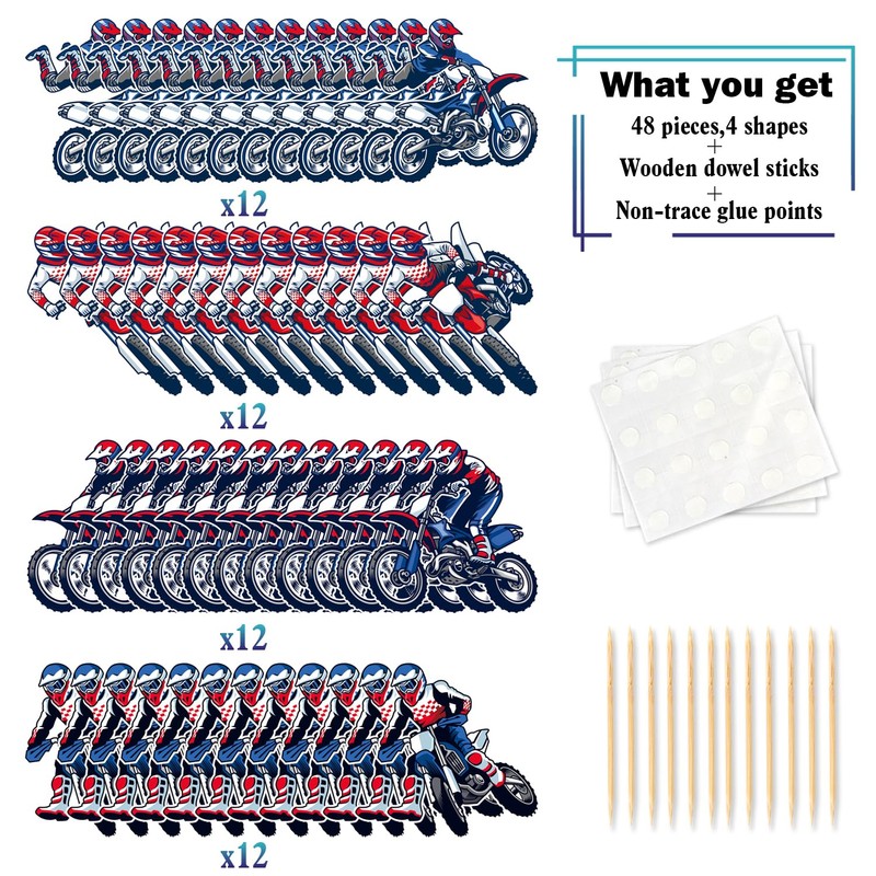 48pcs Motorcycle Happy Birthday Cupcake Toppers