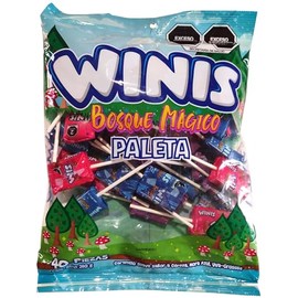 Winis Paleta Bosque Mágico - Paleta de caramelo suave sabores cereza, mora azul y uva-grosella - 40 piezas - 280 g