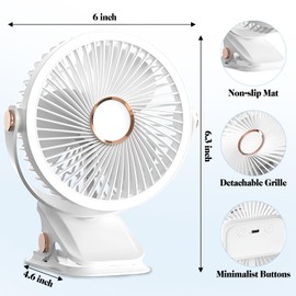 Seyaom 6 Inch USB Desk Fan With Sturdy Clip, 720° Wide-angle Rotating, 3 Speeds, 1200mAh Strong Wind Desktop Fan Suitable for Home, Office, Bedroom, Outdoor