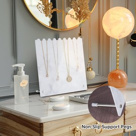 NiHome Stylish Marble Pattern Design Adjustable Height Acrylic Necklace Display Stand, Secure and Stable Back Hooks & Anti-Slip Pegs for Safe Jewelry Organization, Easy Dismantle for Compact Storage