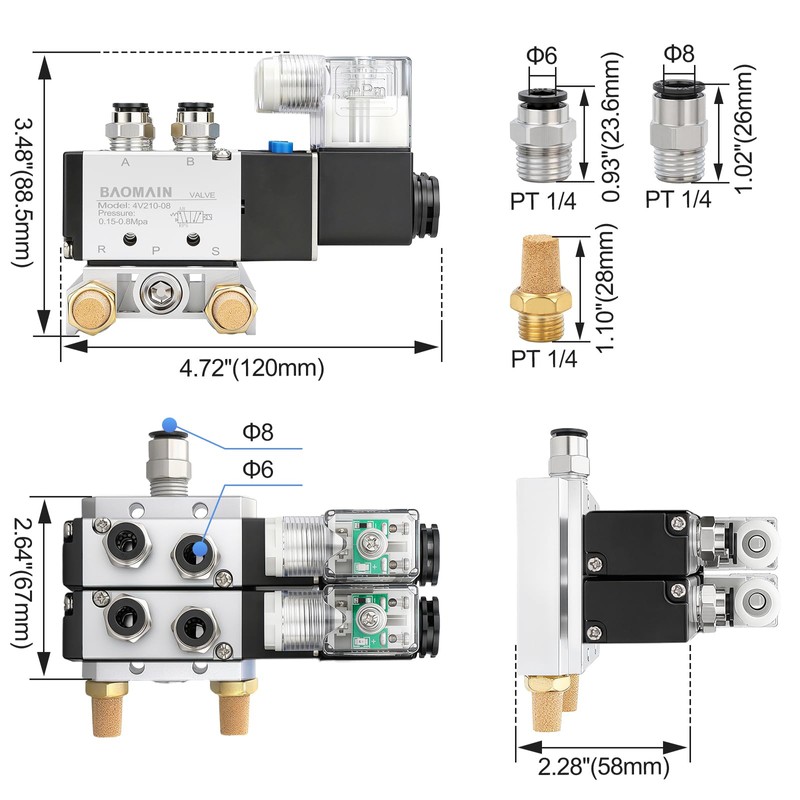 Baomain 2 Station Solenoid Valve Manifold, 110V AC 5 Way