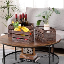 CYXIYO6 Decorative Wood Crates Nesting Crates Wooden Storage Container,Wood Crates for Storage with Handles,Farmhouse Wood Basket for Party,Office,Bedroom,Kitchen,Boxes-Brown Set of 3
