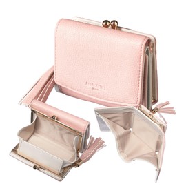 SONIA REITEL Nubuck Style Mini Wallet Made by Downtown Wallet, Ladies, Trifold Type, Easy to Take Out, Box Shape, Coin Purse, Mother's Day, Present, Gift Boxed, bicolorPink