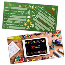 BREITENWERK Set of 12 Invitation to School Tray, Invitation Cards for the Beginning of School, First Day of School for Children, First Day of School Cards