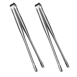 YARNOW 2pcs 12 Inches Stainless Steel Grill Tongs Korean Japanese BBQ Tongs Kitchen Tongs for BBQ Baking Cooking Serving Tongs Silver