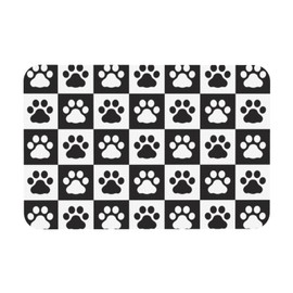 Jbofyee Black Andk White Dog Paws Bath Mat Rugs 15.7x23.6 in, Pet Footprints Checkered Diatomaceous Earth Bathroom Rug Rubber Non-Slip Absorbent Bathroom Mat for Tub and Shower Sink