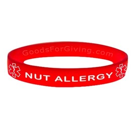 Goods For Giving Nut Allergy ID Bracelet Wristband - Red - 8-1/4 Inches - Large