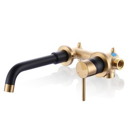 Wall Mount Bathroom Faucet - ARCORA Black and Gold Bathroom Sink Faucet - Single Handle Vanity Faucet - Swivel Spout Basin Faucet with Rough-in Valve