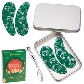 Beautistin 4 Pairs Reusable Under Eye Wrinkle Patches Silicone Mask, Plump Fine Lines & Wrinkles, with Metal Eye Cream Applicator, Tin Case, Cream