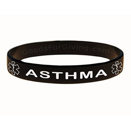 Asthma ID Bracelet Wristband - Black - 6 Inches
